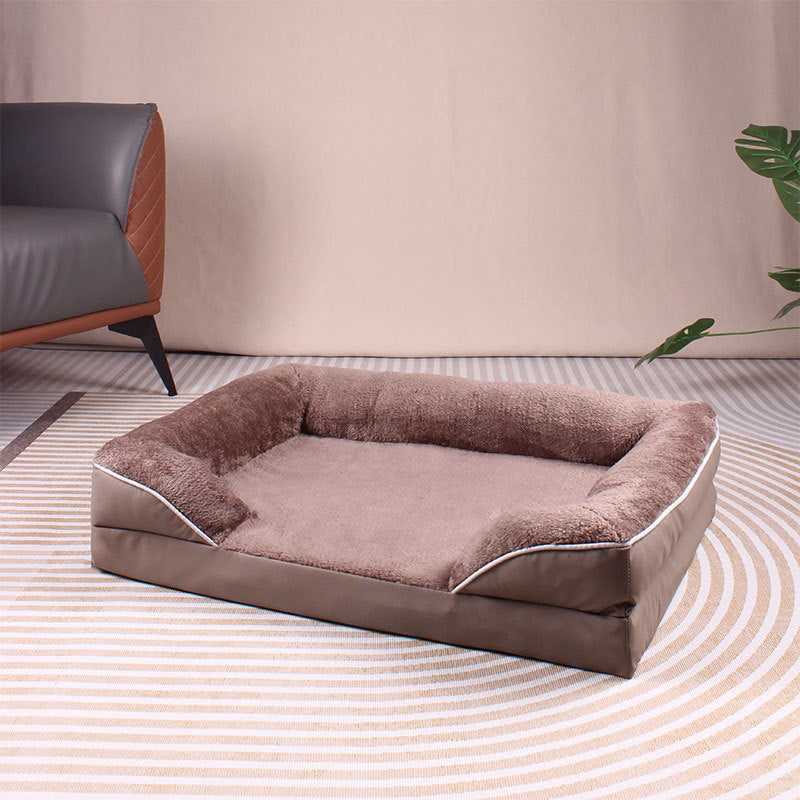 Brown Waterproof Therapeutic Pet Sofa Bed and Fleece Lounge (M Size 74 x 53 x 17 CM) - Low Entry, High Bolster Support & Zipper Removable Cover