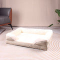 Beige Waterproof Therapeutic Pet Sofa Bed and Fleece Lounge (M Size 74 x 53 x 17 CM) - Low Entry, High Bolster Support & Zipper Removable Cover